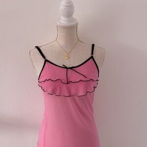 Pink Ruffled Women's Sleepwear Vintage pink and black trim cami ruffle top